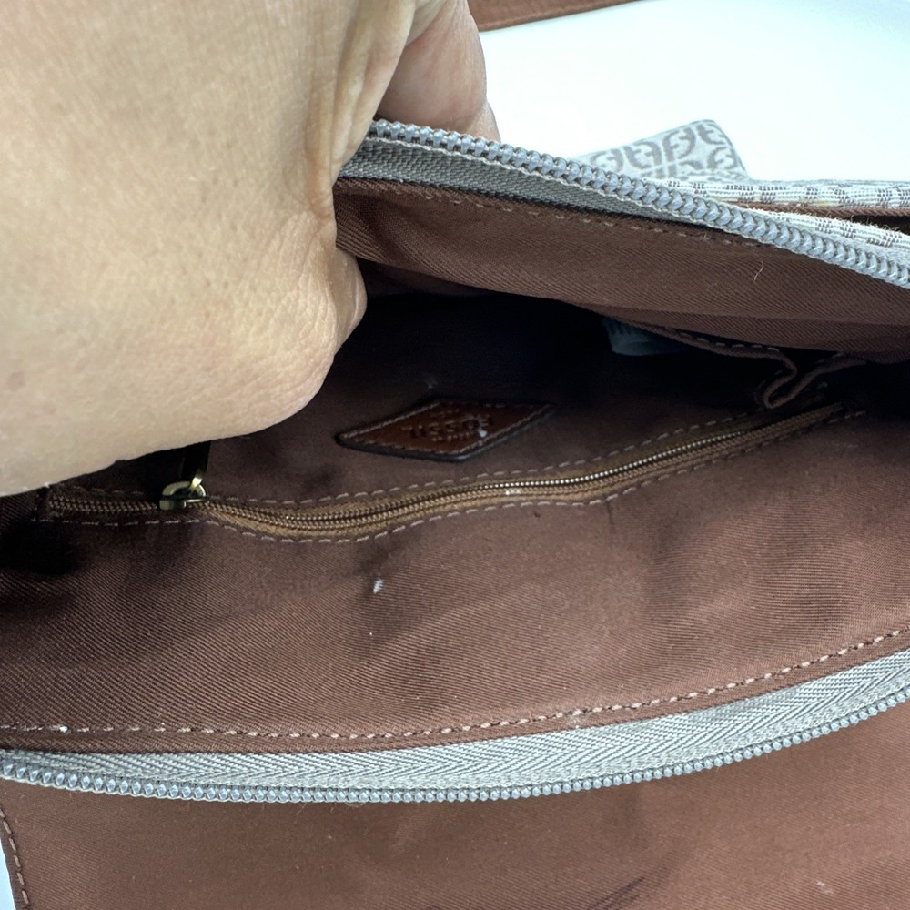 Fossil Women's Kinley Small Crossbody Purse Handbag Tan Patterned 9x8 - Picture 5 of 8